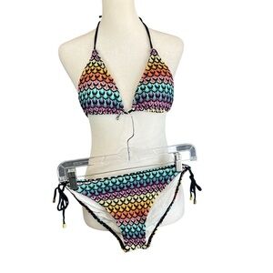 SWIM SYSTEMS Crochet Look Bikini 🐚 Rainbow Mermaidcore Festival Swim Set  S / L